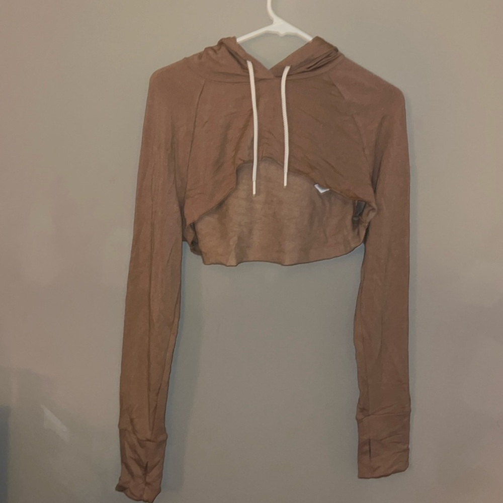 Aerie Cropped brown hoodie coverup